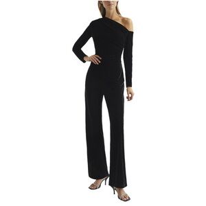 REISS Black Velvet Off-the-shoulder Jumpsuit